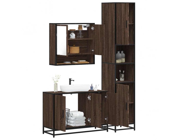Sonata H Комплект мебели за баня от 3 части, кафяв дъб, инженерно дърво