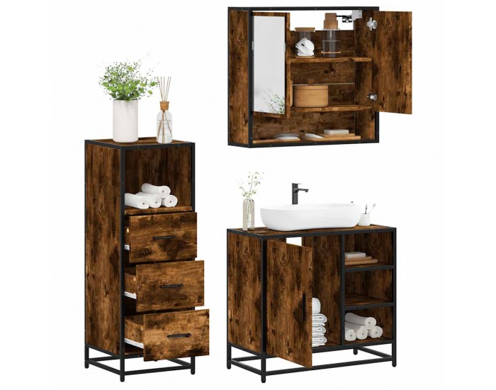 Sonata H Комплект мебели за баня от 3 части, опушен дъб, инженерно дърво