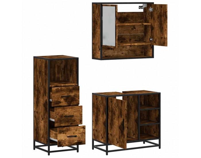 Sonata H Комплект мебели за баня от 3 части, опушен дъб, инженерно дърво