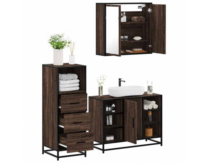 Sonata H Комплект мебели за баня от 3 части, кафяв дъб, инженерно дърво