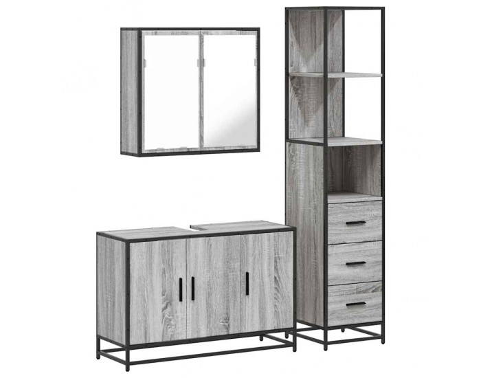 Sonata H Комплект мебели за баня от 3 части сив сонома инженерно дърво