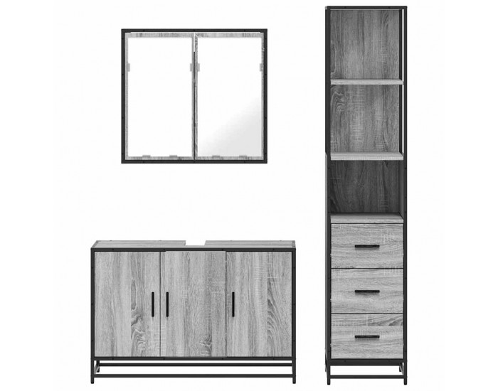 Sonata H Комплект мебели за баня от 3 части сив сонома инженерно дърво