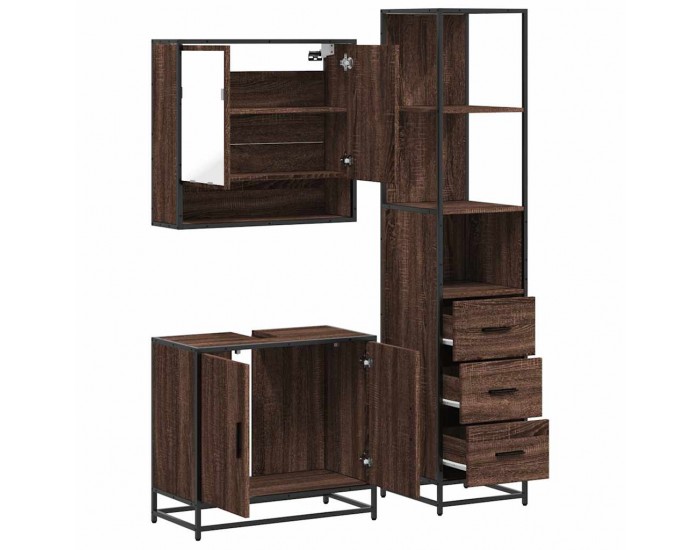 Sonata H Комплект мебели за баня от 3 части, кафяв дъб, инженерно дърво