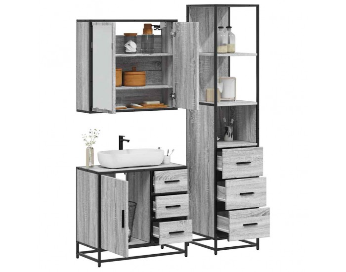 Sonata H Комплект мебели за баня от 3 части сив сонома инженерно дърво