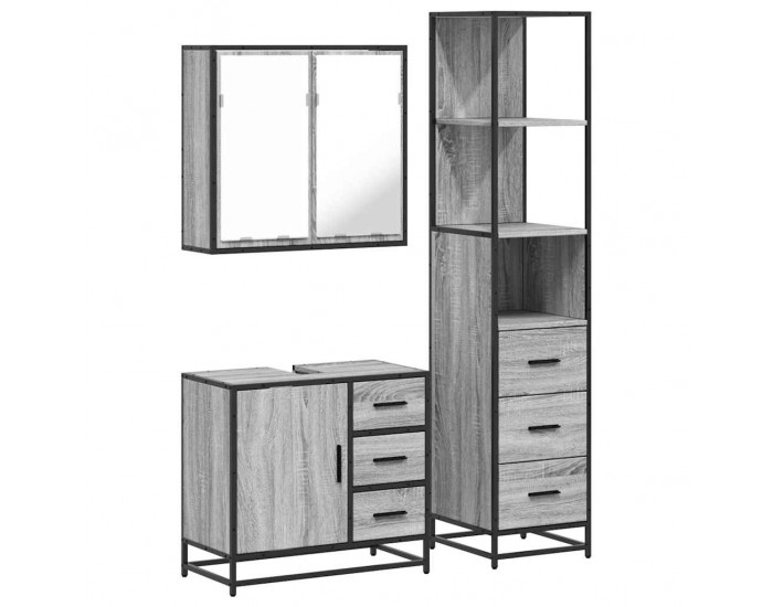 Sonata H Комплект мебели за баня от 3 части сив сонома инженерно дърво