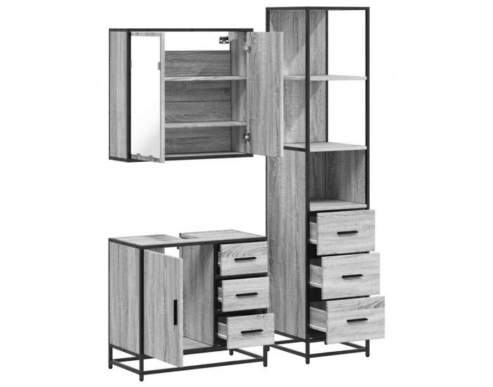 Sonata H Комплект мебели за баня от 3 части сив сонома инженерно дърво