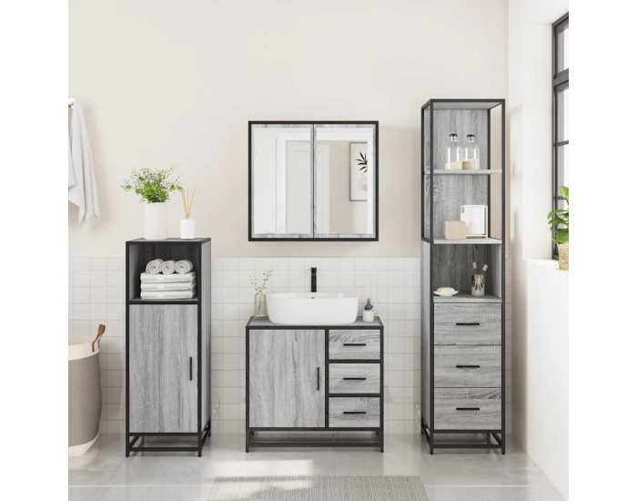 Sonata H Комплект мебели за баня от 3 части сив сонома инженерно дърво