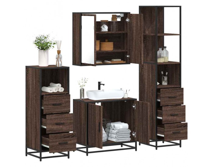 Sonata H Комплект мебели за баня от 4 части, кафяв дъб, инженерно дърво