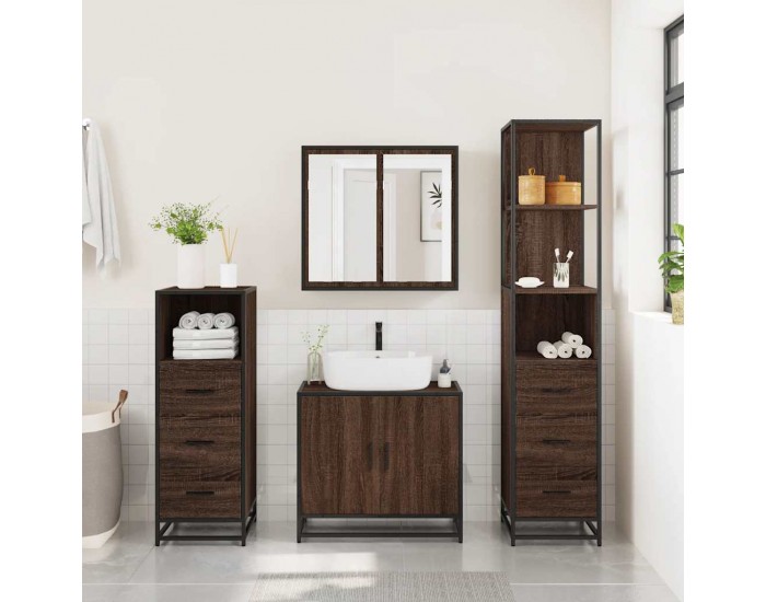 Sonata H Комплект мебели за баня от 4 части, кафяв дъб, инженерно дърво