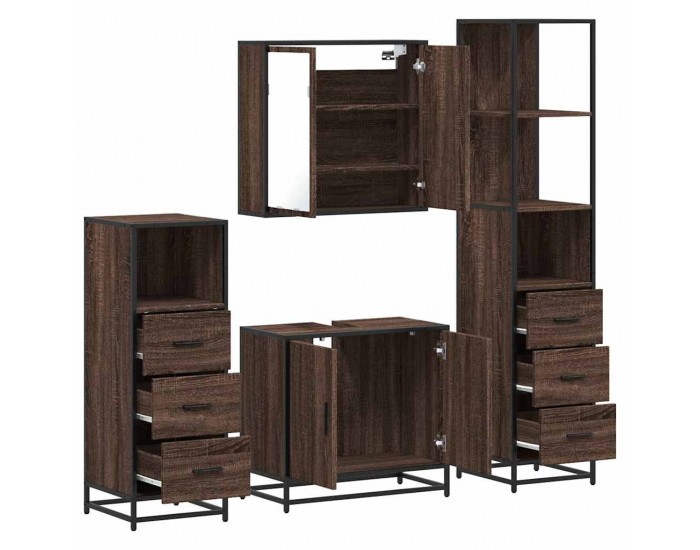 Sonata H Комплект мебели за баня от 4 части, кафяв дъб, инженерно дърво