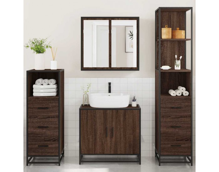 Sonata H Комплект мебели за баня от 4 части, кафяв дъб, инженерно дърво