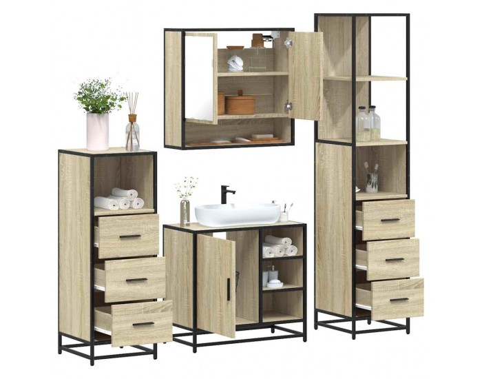 Sonata H Комплект шкафове за баня от 4 части дъб сонома инженерно дърво