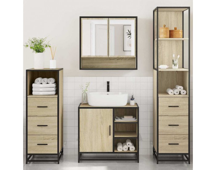 Sonata H Комплект шкафове за баня от 4 части дъб сонома инженерно дърво