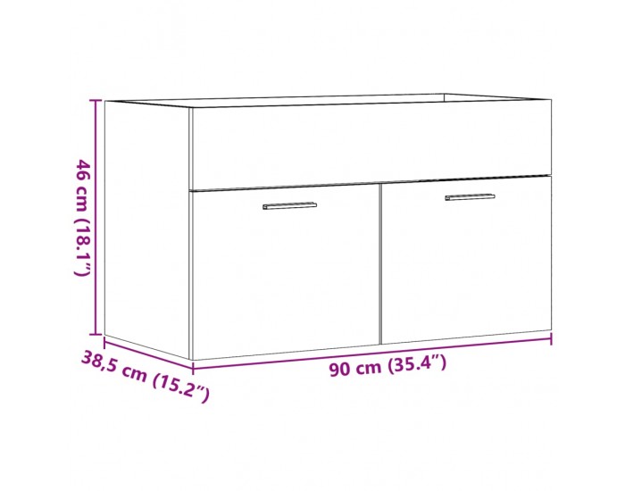 Sonata H Шкаф за мивка за баня, дъб артизан 90x38,5x46см инженерно дърво