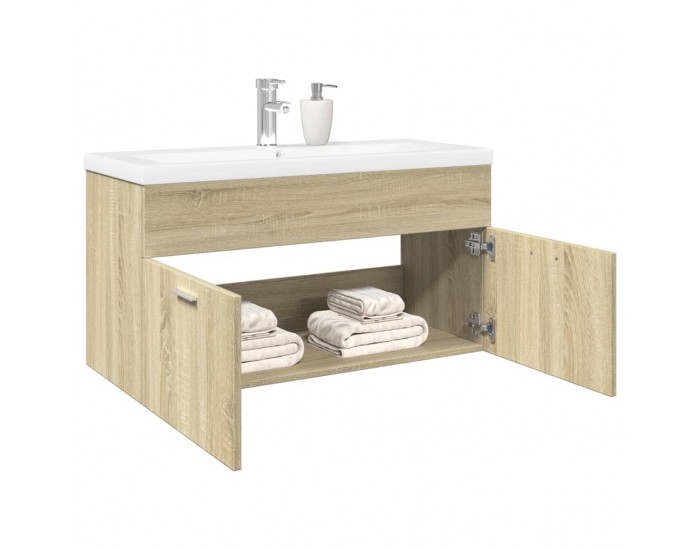 Sonata H Шкаф за мивка за баня с вградена мивка, сонома дъб
