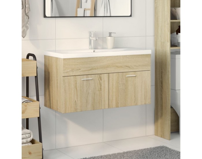 Sonata H Шкаф за мивка за баня с вградена мивка, сонома дъб