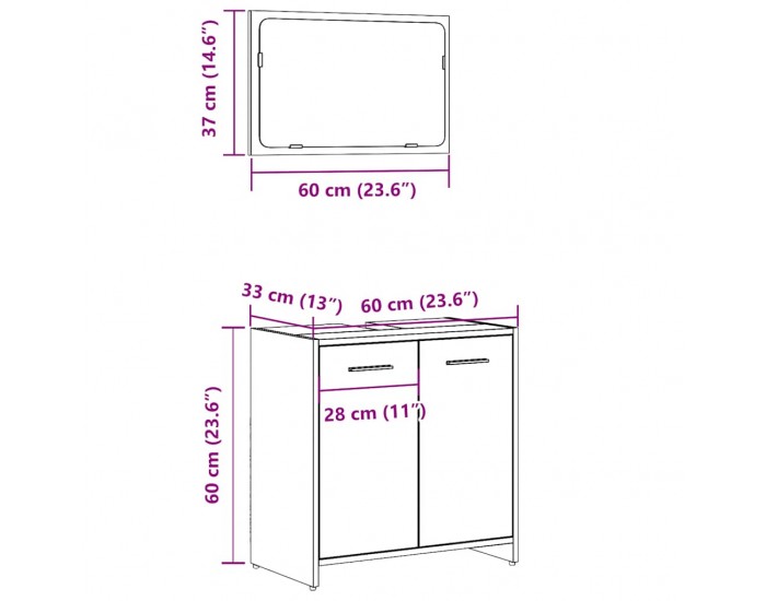 Sonata H Шкаф за баня с огледало, бетонно сиво, инженерно дърво