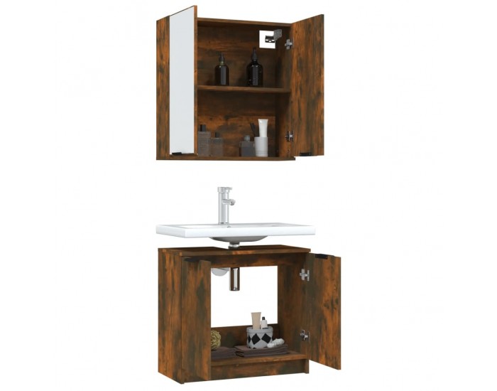 Sonata H Комплект шкаф за баня от 2 части, опушен дъб, инженерно дърво