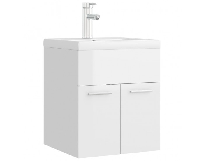Sonata H Шкаф за баня с вградена мивка, бял гланц, инженерно дърво