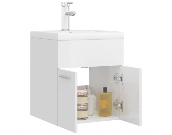 Sonata H Шкаф за баня с вградена мивка, бял гланц, инженерно дърво