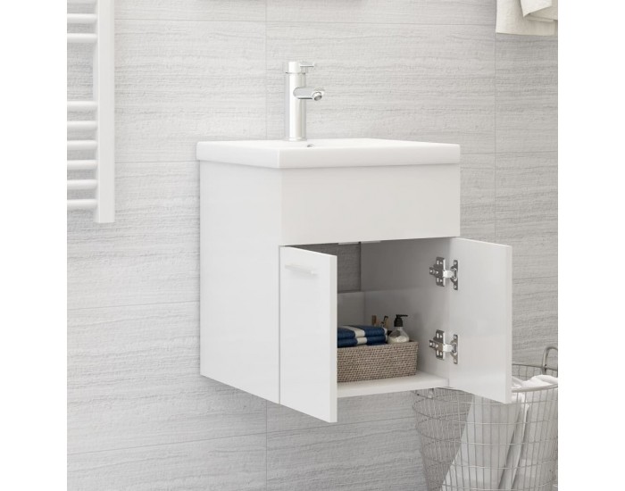 Sonata H Шкаф за баня с вградена мивка, бял гланц, инженерно дърво