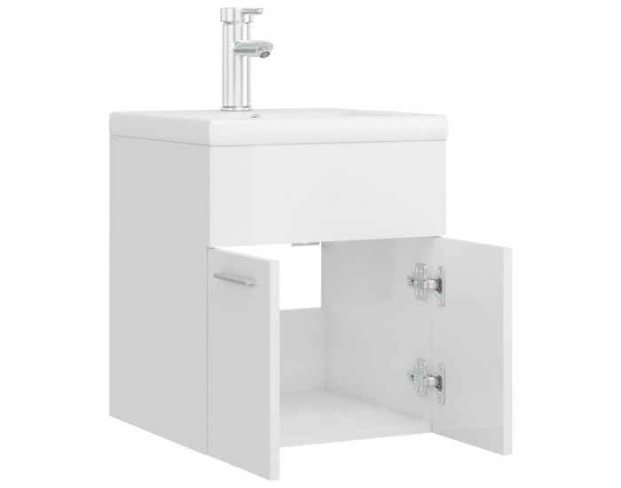 Sonata H Шкаф за баня с вградена мивка, бял гланц, инженерно дърво