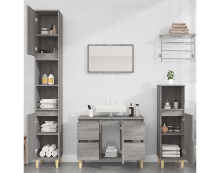 Sonata H Комплект мебели за баня от 3 части сив сонома инженерно дърво