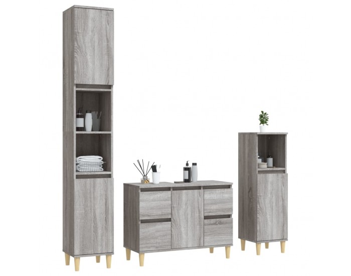 Sonata H Комплект мебели за баня от 3 части сив сонома инженерно дърво