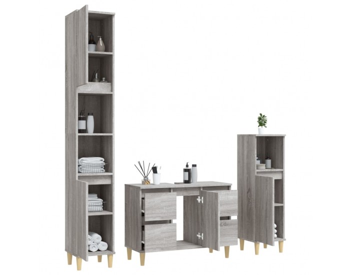 Sonata H Комплект мебели за баня от 3 части сив сонома инженерно дърво