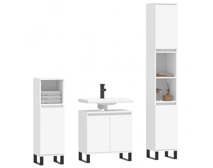 Sonata H Комплект мебели за баня от 3 части, бял, инженерно дърво