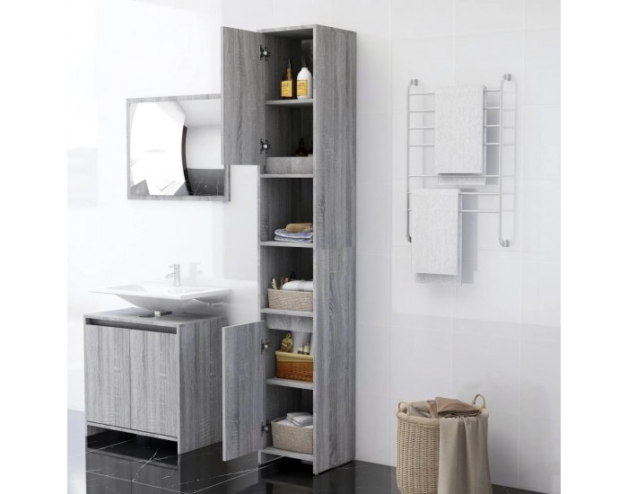 Sonata H Шкаф за баня, сив сонома, 30x30x183,5 см, инженерно дърво
