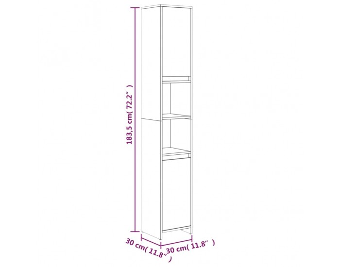 Sonata H Шкаф за баня, сив сонома, 30x30x183,5 см, инженерно дърво
