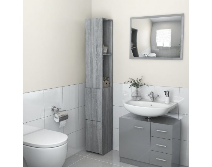 Sonata H Шкаф за баня, сив сонома, 25 x 26,5 x 170 см, инженерно дърво