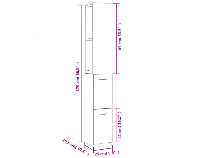 Sonata H Шкаф за баня, сив сонома, 25 x 26,5 x 170 см, инженерно дърво