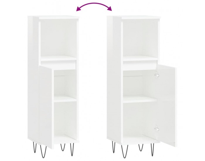 Sonata H Шкаф за баня, бял гланц, 30x30x100 см, инженерно дърво