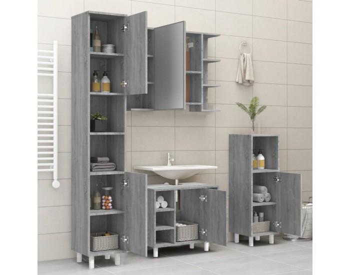 Sonata H Шкаф за баня, сив сонома, 30x30x179 см, инженерно дърво