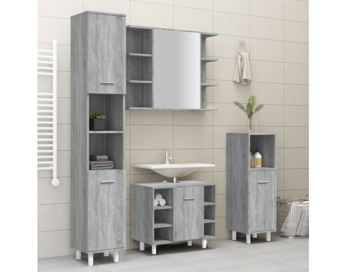 Sonata H Шкаф за баня, сив сонома, 30x30x179 см, инженерно дърво