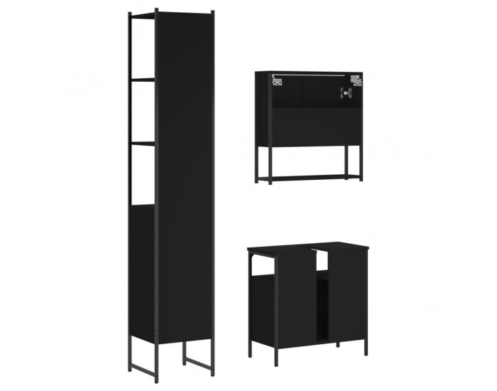 Sonata H Комплект мебели за баня от 3 части, черен, инженерно дърво