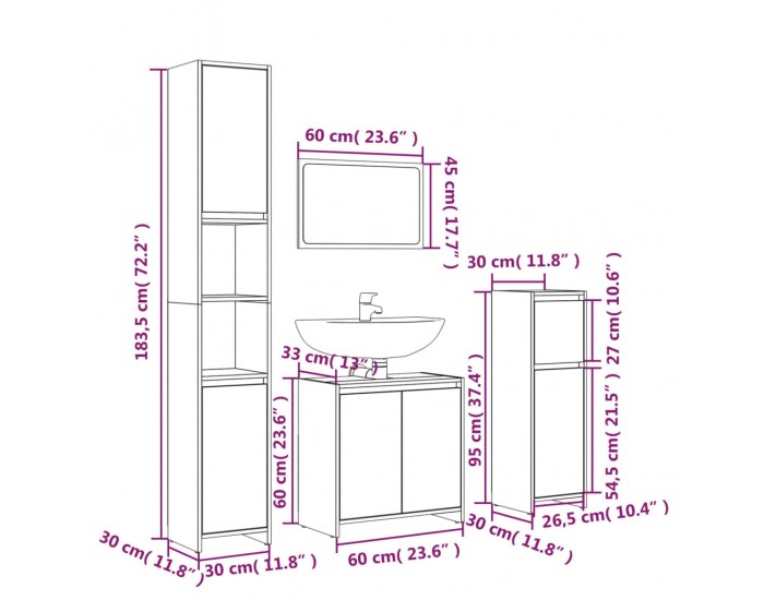 Sonata H Комплект мебели за баня от 4 части сив сонома инженерно дърво