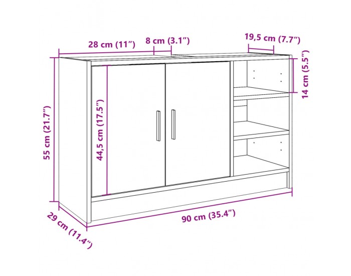 Sonata H Шкаф за мивка, сив сонома, 90x29x55 см, инженерно дърво