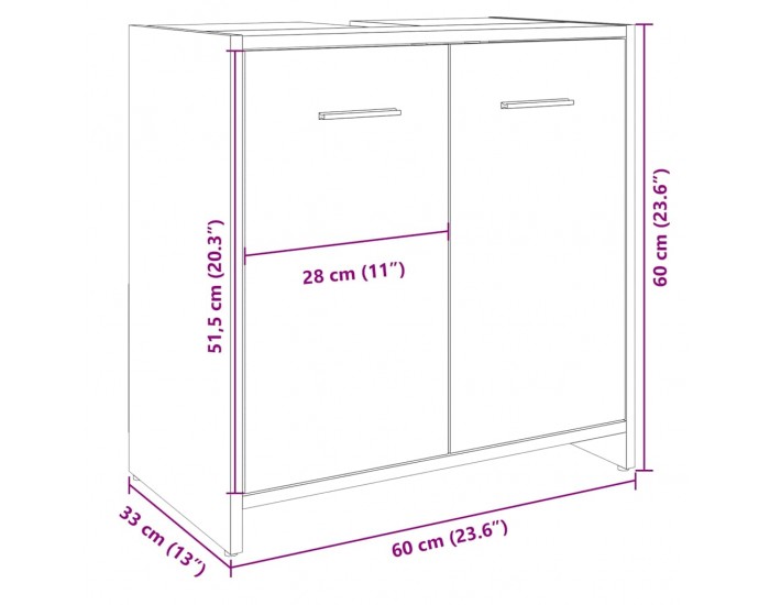 Sonata H Шкаф за мивка за баня, дъб сонома, 60x33x60 см, инженерно дърво