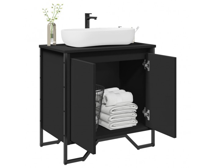 Sonata H Шкаф за мивка за баня, черен, 60x35x60 см, инженерно дърво