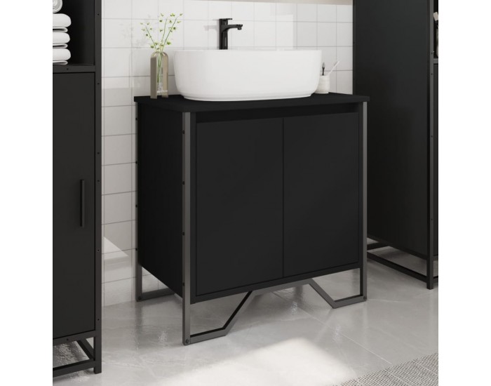 Sonata H Шкаф за мивка за баня, черен, 60x35x60 см, инженерно дърво