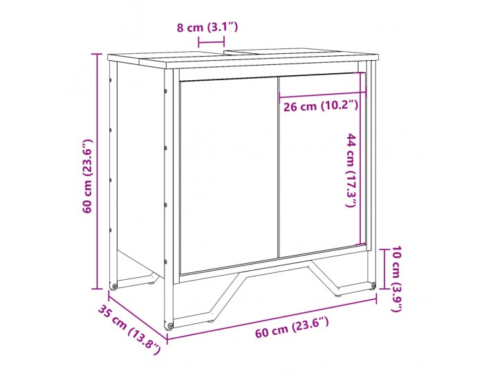 Sonata H Шкаф за мивка за баня, черен, 60x35x60 см, инженерно дърво
