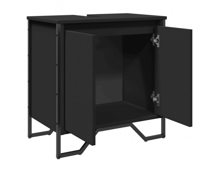 Sonata H Шкаф за мивка за баня, черен, 60x35x60 см, инженерно дърво