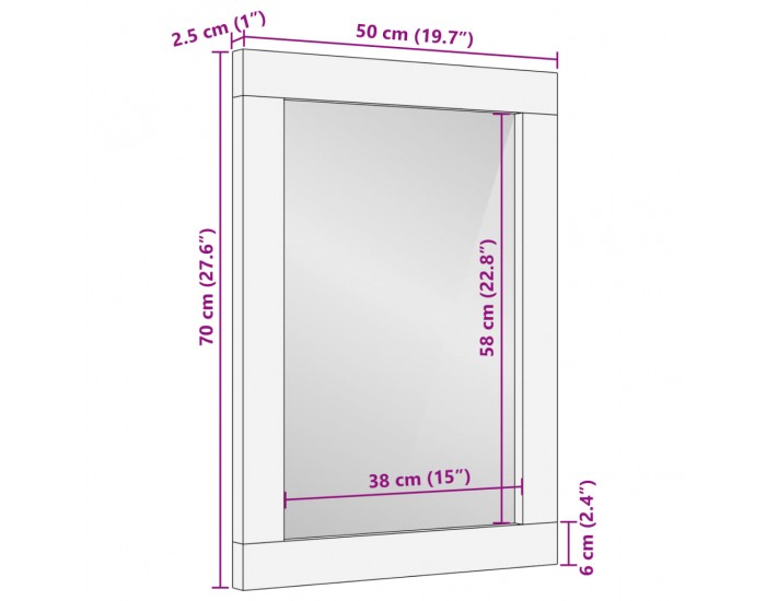 Sonata H Огледало за баня, черно, 50x70x2,5 см, инженерно дърво и месинг