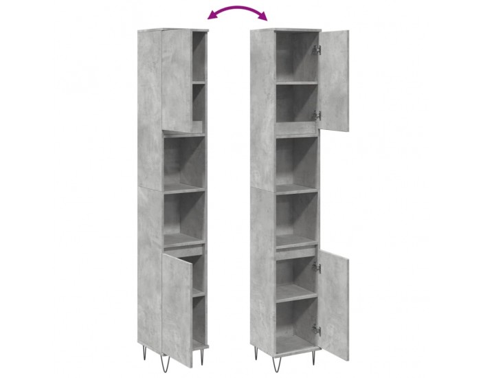 Sonata H Шкаф за баня, бетонно сив, 30x30x190 см, инженерно дърво