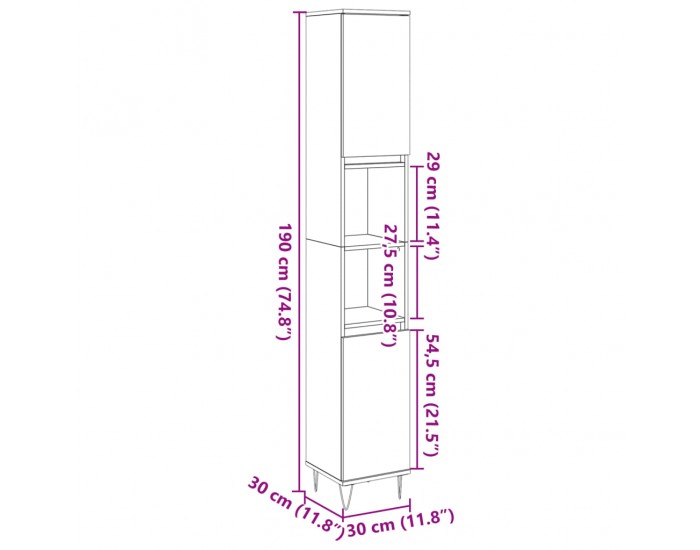 Sonata H Шкаф за баня, бетонно сив, 30x30x190 см, инженерно дърво