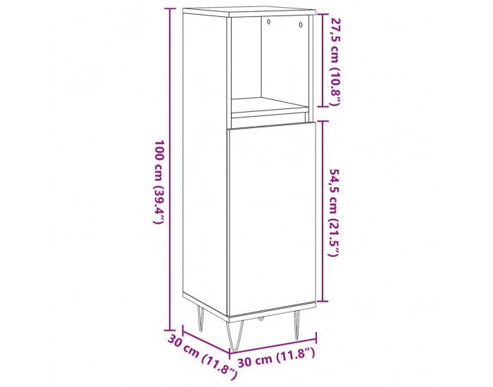 Sonata H Шкаф за баня, старо дърво, 30x30x100 см, инженерно дърво