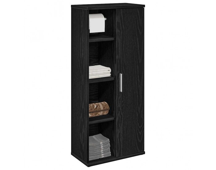 Sonata H Шкаф за баня с държач за ролки, черни, 39x22x90 см